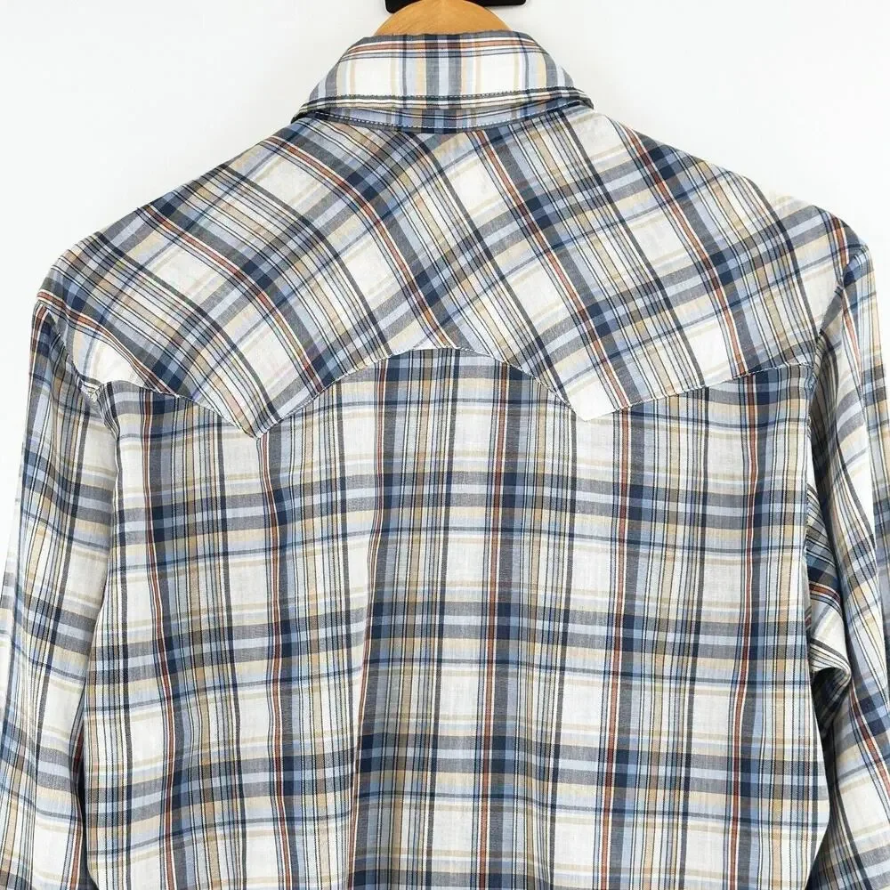 VTG‎ Levi's Men Western Pearl Snap Shirt Medium Plaid Cowboy Ranch Rodeo Retro